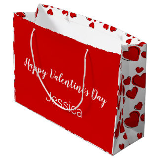 Bolsa De Regalo Grande Feliz Día de San Valentín blanco y rojo con corazo