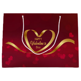 Bolsa De Regalo Grande Feliz Día de San Valentín, la cinta dorada roja