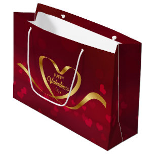 Bolsa De Regalo Grande Feliz Día de San Valentín, la cinta dorada roja