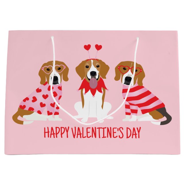 Bolsa De Regalo Grande Feliz Día de San Valentín Perros Beagle (Anverso)