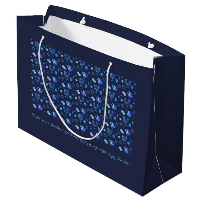 Bolsa De Regalo Grande Feliz Fiesta Hanukkah Decoración Azul Hermosa (Angulo reverso)