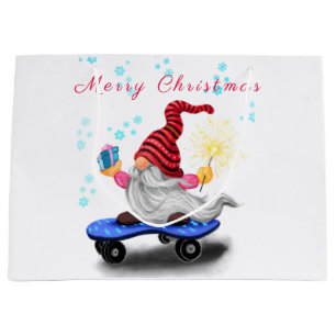 Bolsa De Regalo Grande Feliz Gnome de Skater con regalos y Sparkler - Div