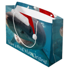 Bolsa De Regalo Grande Feliz Gran Navidad Blanco Tiburón Santa Hat Gracio
