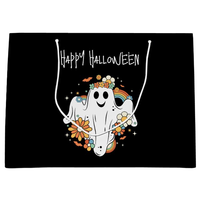 Bolsa De Regalo Grande Feliz Halloween con el retro fantasma Hippie (Anverso)