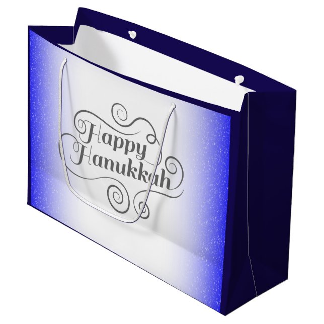 Bolsa De Regalo Grande Feliz Hanukkah de 2 tonos de fondo blanco azul (Angulo Anverso)
