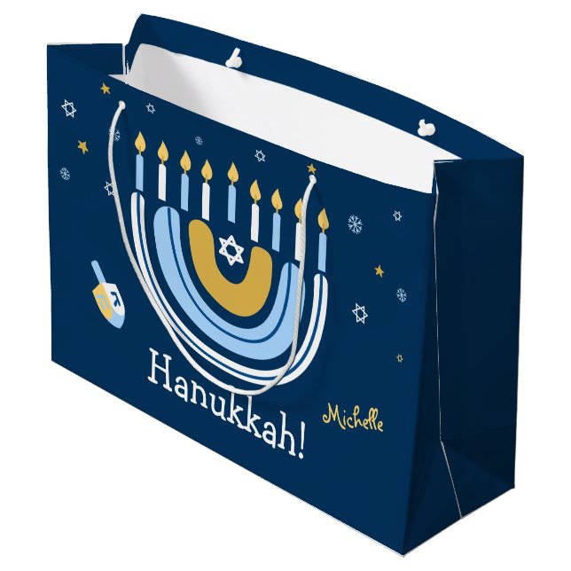 Bolsa De Regalo Grande Feliz Hanukkah Menorah Rainbow (Angulo reverso)
