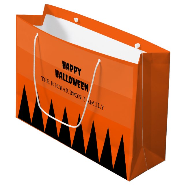 Bolsa De Regalo Grande Feliz Naranja de Halloween negro personalizado (Angulo Anverso)