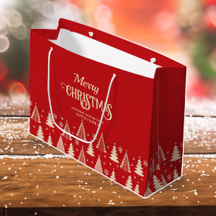 Bolsa De Regalo Grande Feliz Navidad a mediados de siglo árboles de color