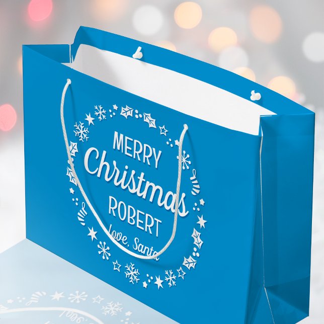 Bolsa De Regalo Grande Feliz Navidad Amor Santa Nombre personalizado Azul (Subido por el creador)