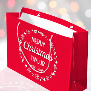 Bolsa De Regalo Grande Feliz Navidad Amor Santa Nombre personalizado Rojo