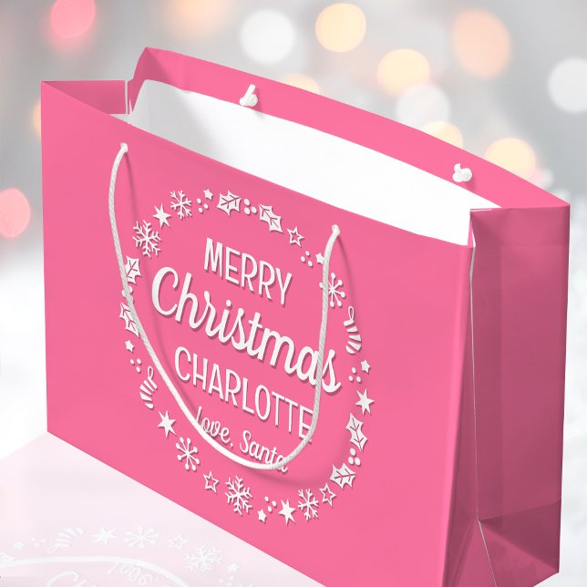 Bolsa De Regalo Grande Feliz Navidad Amor Santa Nombre personalizado Rosa (Subido por el creador)