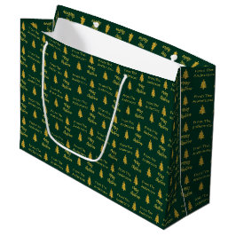Bolsa De Regalo Grande Feliz Navidad Árboles Dark Verde y Oro Textos