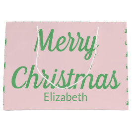 Bolsa De Regalo Grande Feliz Navidad Árboles de color rosa y verde nombre