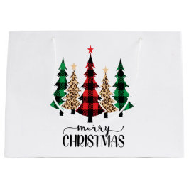 Bolsa De Regalo Grande Feliz Navidad Árboles de Cuadros Rojos Verdes