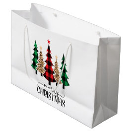 Bolsa De Regalo Grande Feliz Navidad Árboles de Cuadros Rojos Verdes