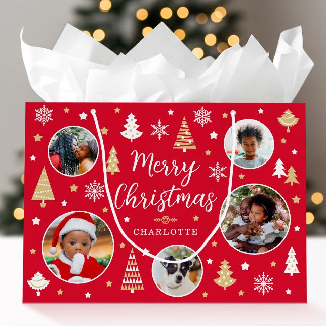Bolsa De Regalo Grande Feliz Navidad Árboles festivos Foto nombre rojo (Subido por el creador)
