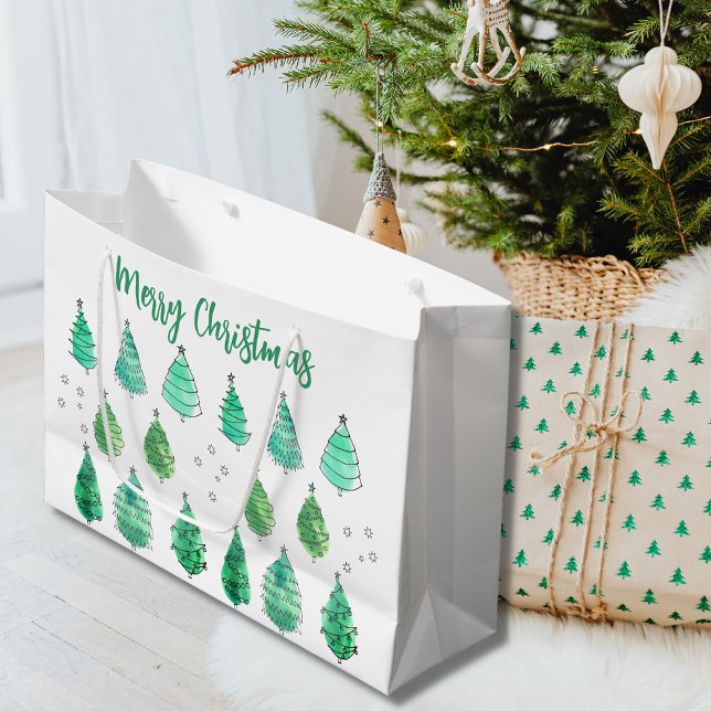 Bolsa De Regalo Grande Feliz Navidad Árboles verdes (Subido por el creador)