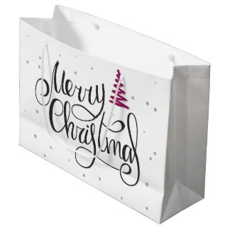 Bolsa De Regalo Grande Feliz Navidad Caligrafía Zigzag Árbol