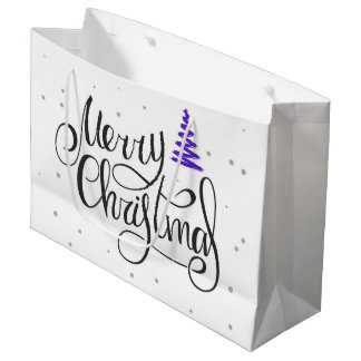 Bolsa De Regalo Grande Feliz Navidad Caligrafía Zigzag Árbol