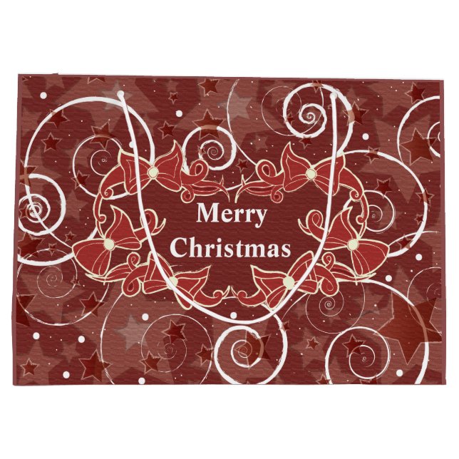 Bolsa De Regalo Grande Feliz Navidad con arcos y estrellas (Reverso)