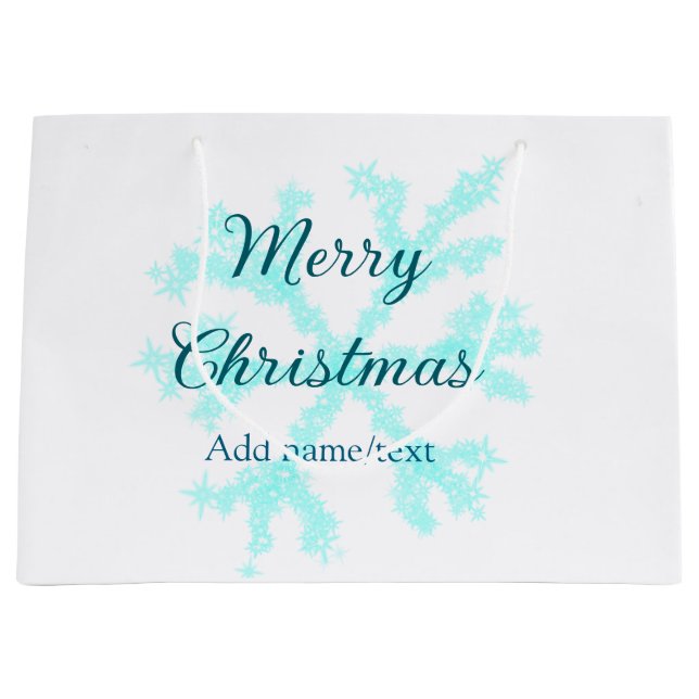 Bolsa De Regalo Grande Feliz Navidad copos de nieve azul purpurina chispa (Anverso)