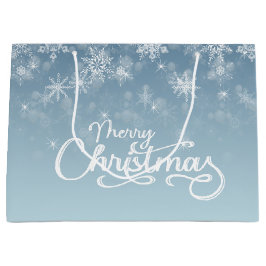 Bolsa De Regalo Grande Feliz Navidad Copos de nieve Blue Holiday