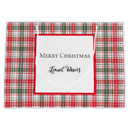 Bolsa De Regalo Grande Feliz Navidad Cuadros Tartán Rojo, Blanco, Verde 