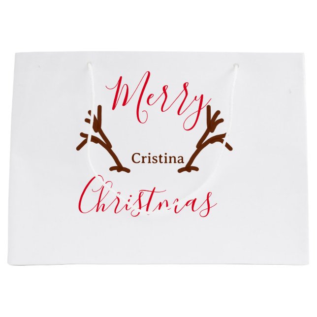 Bolsa De Regalo Grande Feliz Navidad cuna de reno marrón rojo fiesta de l (Anverso)