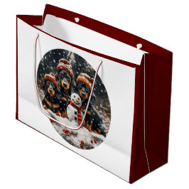 Bolsa De Regalo Grande Feliz Navidad Dachshund Perros Snowman