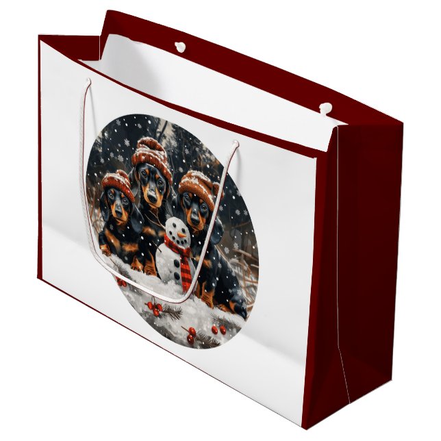 Bolsa De Regalo Grande Feliz Navidad Dachshund Perros Snowman (Angulo Anverso)