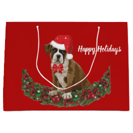 Bolsa De Regalo Grande Feliz Navidad de perro navideño Santa Hat Cute Fes