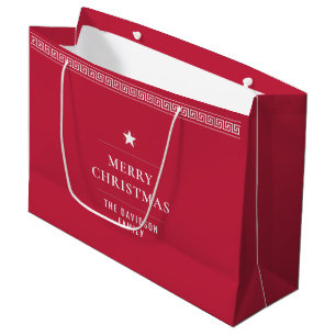 Bolsa De Regalo Grande Feliz Navidad Elegante Moderno Meander Griego Rojo