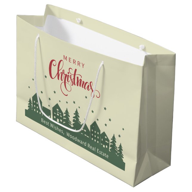 Bolsa De Regalo Grande Feliz Navidad Elegante | Personalizado Realtor (Angulo Anverso)