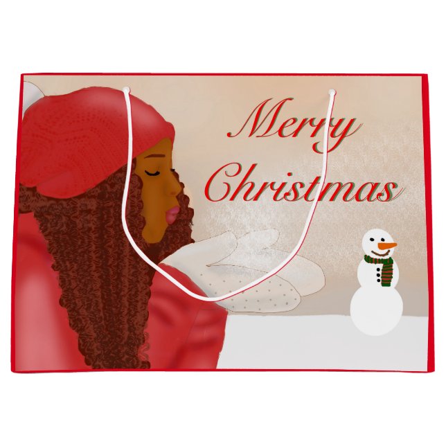 Bolsa De Regalo Grande Feliz Navidad en la nieve (Anverso)