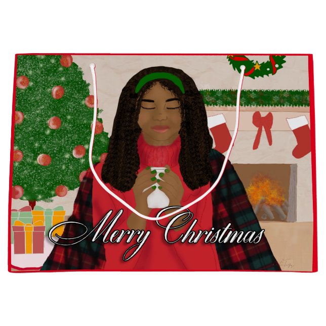 Bolsa De Regalo Grande Feliz Navidad en la nieve (Anverso)