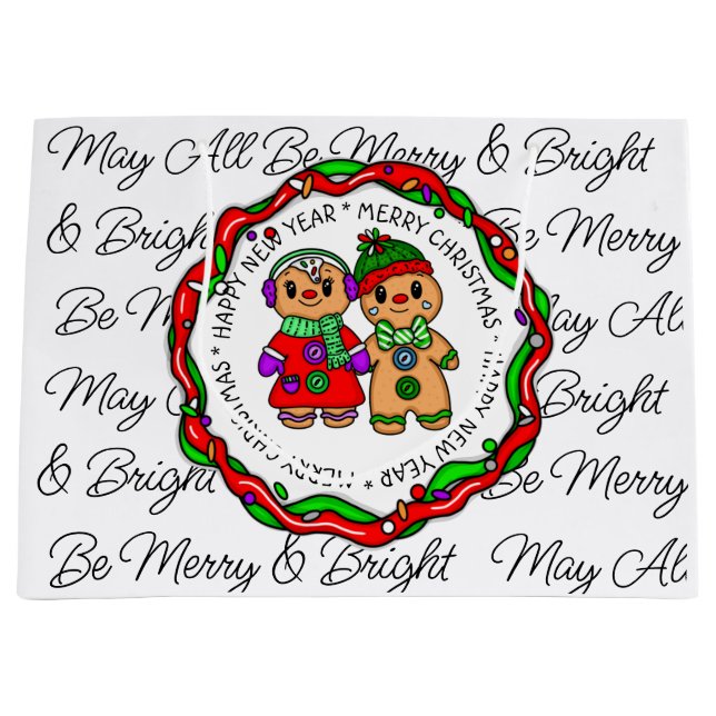 Bolsa De Regalo Grande Feliz Navidad | Feliz Año Nuevo | Hombre de pan de (Anverso)