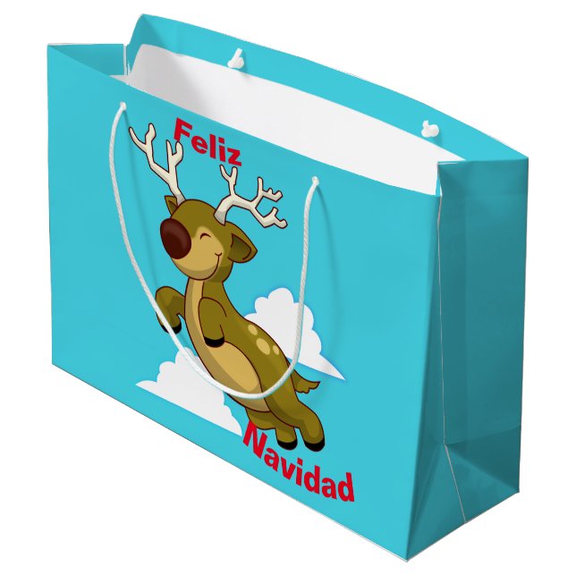 Bolsa De Regalo Grande Feliz Navidad - Feliz Navidad Flying Reindeer (Angulo reverso)