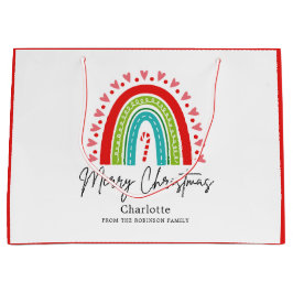Bolsa De Regalo Grande Feliz Navidad Festividad Rainbow Candy Cane Heart