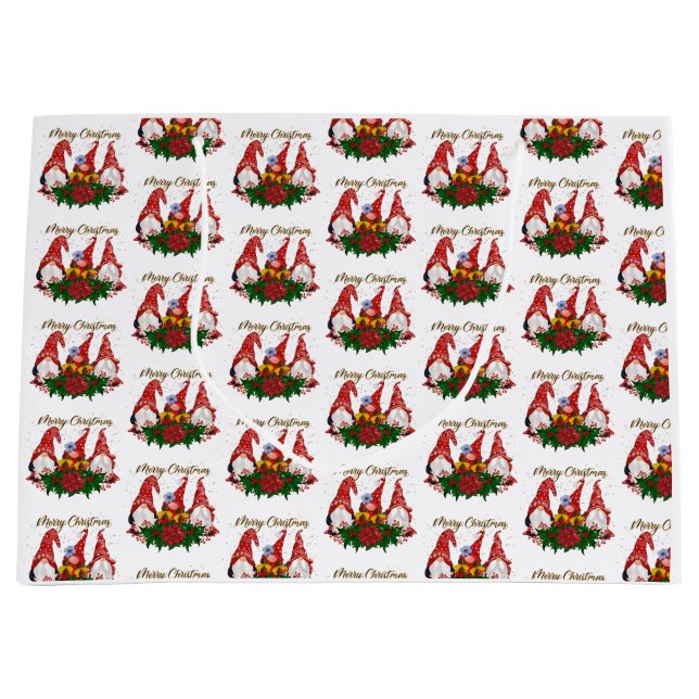 Bolsa De Regalo Grande Feliz Navidad Gnomes Fiesta Adorable Trendy (Anverso)