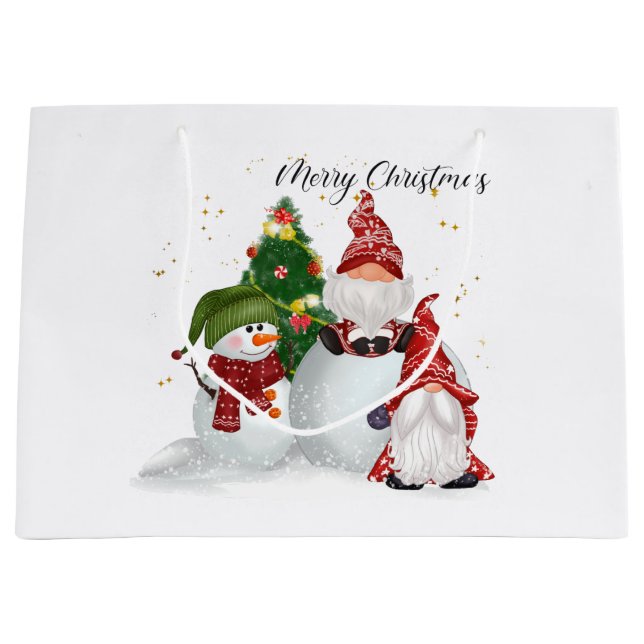 Bolsa De Regalo Grande Feliz Navidad Gnomes Snowmen (Anverso)