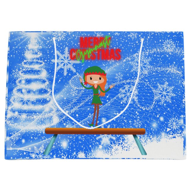 Bolsa De Regalo Grande Feliz Navidad Gymnast Elf (Anverso)