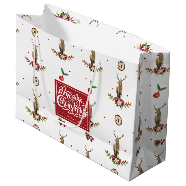 Bolsa De Regalo Grande Feliz Navidad Invierno Idyll Deer Personalizado (Angulo Anverso)