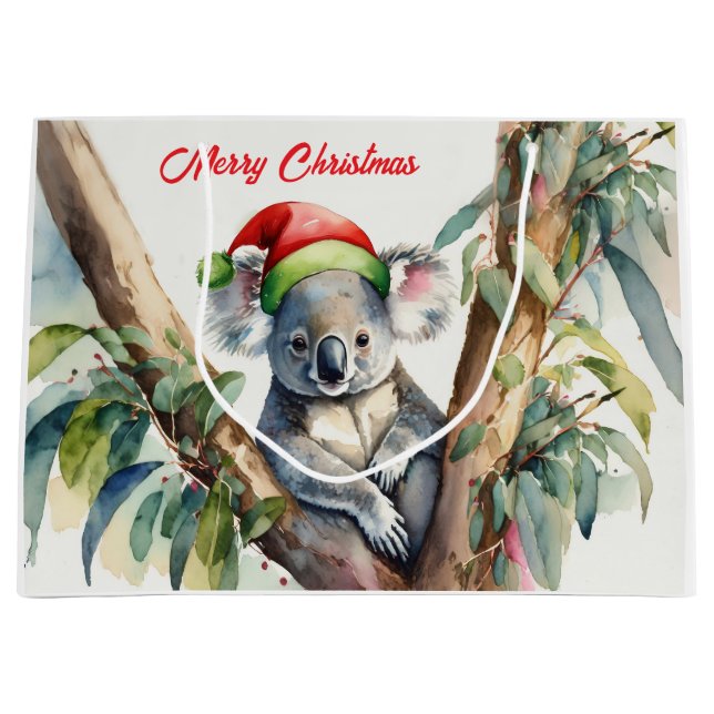 Bolsa De Regalo Grande Feliz Navidad Koala sentado en Gumtree (Anverso)