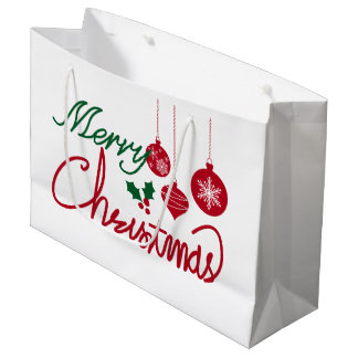 Bolsa De Regalo Grande Feliz Navidad Letra Roja y Verde con Adornos