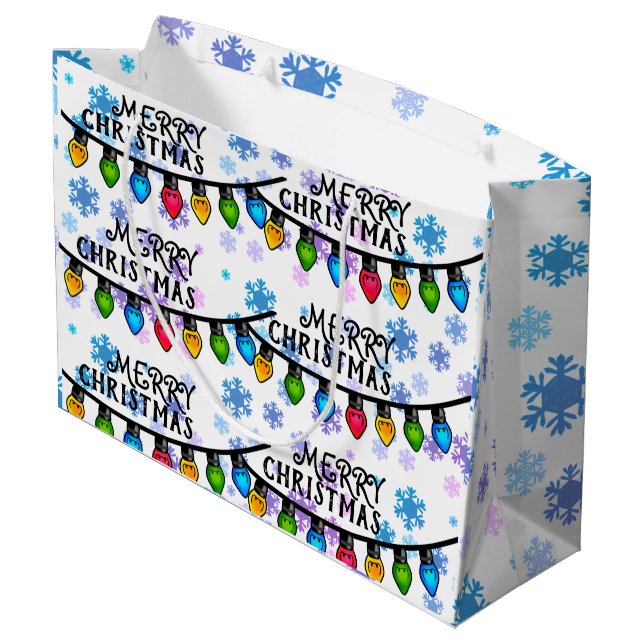 Bolsa De Regalo Grande Feliz Navidad Luces Festividad Feliz Brillante (Angulo reverso)