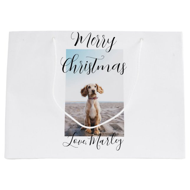 Bolsa De Regalo Grande Feliz Navidad mascota perro gato foto regalos de v (Anverso)
