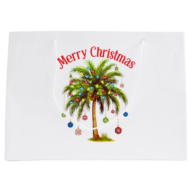 Bolsa De Regalo Grande Feliz Navidad Palm Tree Light Tropical Hawaiano (Anverso)