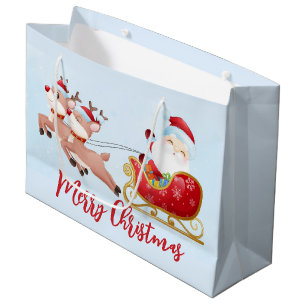 Bolsa De Regalo Grande Feliz Navidad, Papá Noel, Sleigh y Reindeo