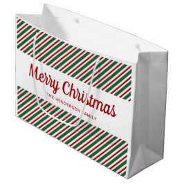 Bolsa De Regalo Grande Feliz Navidad Patrón a Rayas Rojas Verdes y Blanca