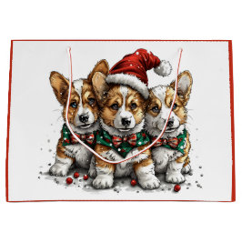 Bolsa De Regalo Grande Feliz Navidad Pembroke Corgi galés cachorros